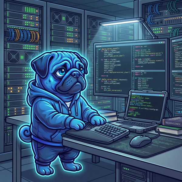 Blue Pug mascot optimising application performance