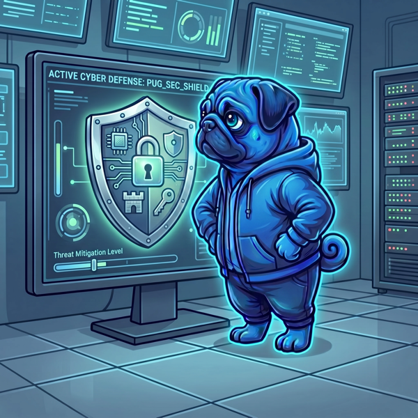 Blue Pug mascot enforcing cyber security